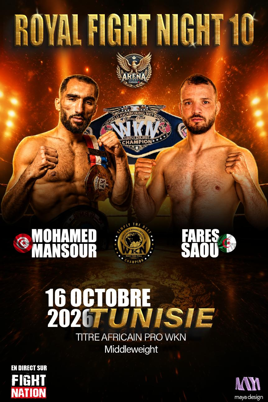 Affiche Royal Fight Night 10 — Mansour vs Saou, 16 octobre 2026, Tunisie